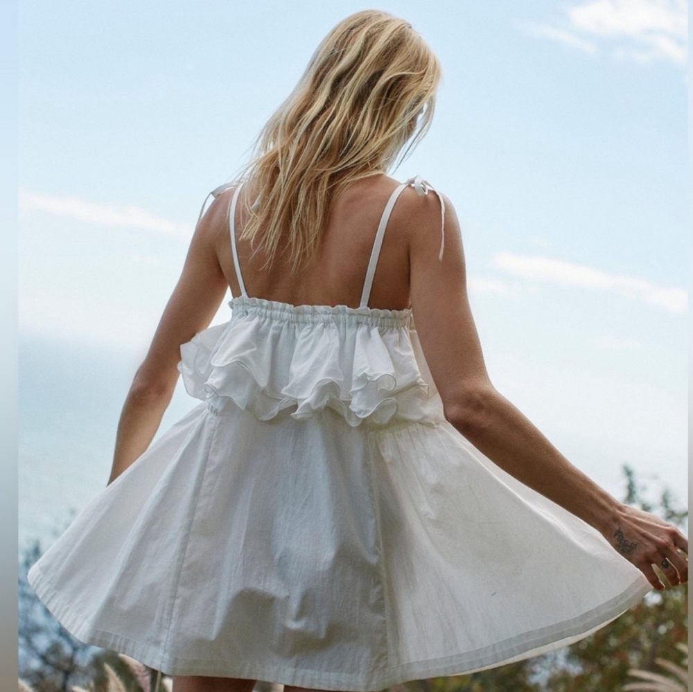 Free People  White Ruffle Mini Dress S - Picture 2 of 14